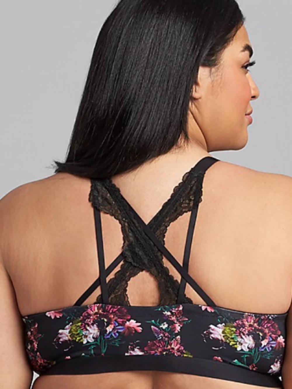 Cacique Floral Printed Front-Close Triangle No-Wire Bra - Picture 2 of 12